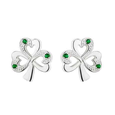 Sterling Silver Emerald Shamrock Stud Earrings - Creative Irish Gifts