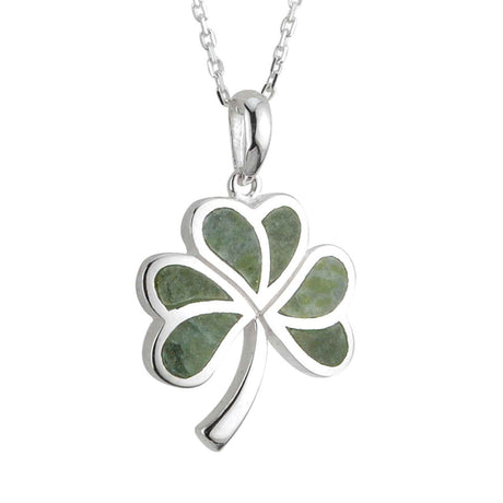 Silver Connemara Marble Shamrock Necklace - Creative Irish Gifts