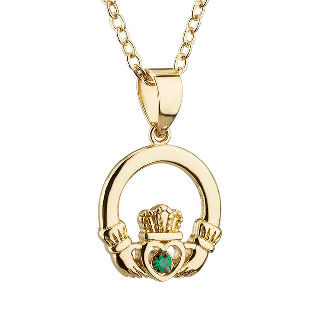 Gold Plate Crystal Claddagh Necklace - Creative Irish Gifts