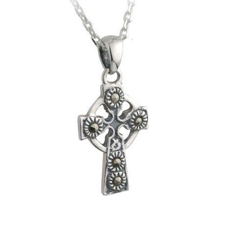 Silver Marcasite Celtic Cross Small Necklace - Creative Irish Gifts