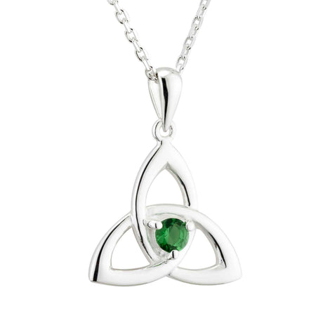 Silver Green Crystal Trinity Knot Necklace - Creative Irish Gifts