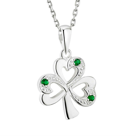 Sterling Silver Synthetic Emerald Shamrock Necklace - Creative Irish Gifts