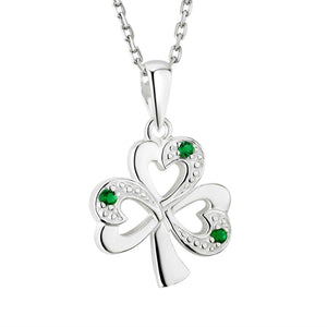 Sterling Silver Synthetic Emerald Shamrock Necklace Studio Creative Irish Gifts