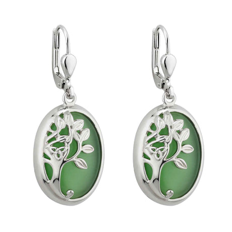 Rhodium Green Tree Of Life Drop Earrings - Creative Irish Gifts