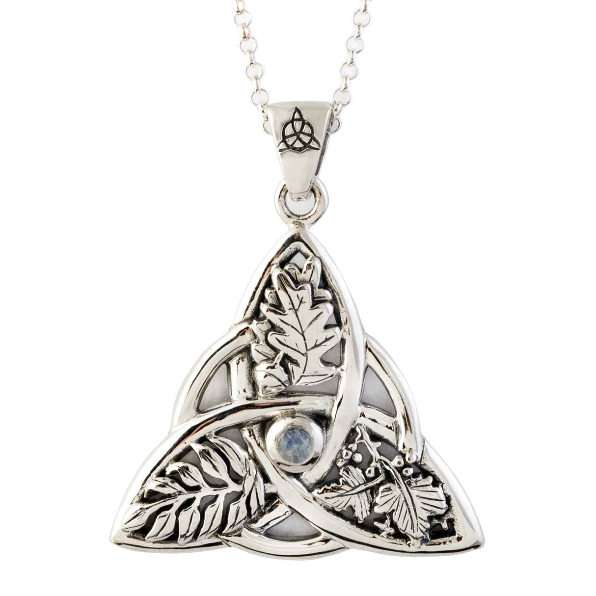 Oak, Ash, & Thorn Pendant Necklace with Rainbow Moonstone - Creative Irish Gifts