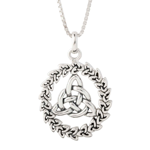 Silver Celtic Triquetra Knotwork Framed Irish Trinity Pendant Necklace - Creative Irish Gifts