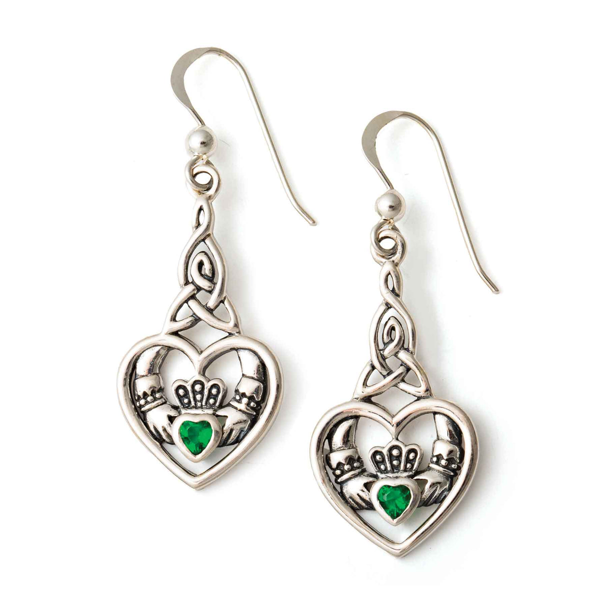 Heart Claddagh with Celtic Trinity Knot Silver Earrings with Gemstone - Creative Irish Gifts
