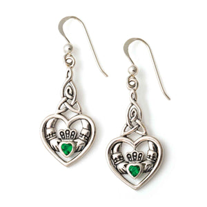 Heart Claddagh with Celtic Trinity Knot Silver Earrings with Gemstone - Creative Irish Gifts