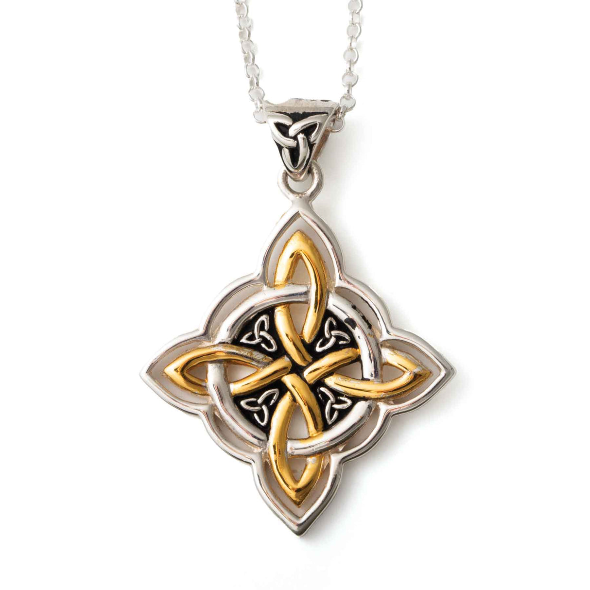 Interlocking Celtic Knot Pendant in Silver and 14K Gold - Creative Irish Gifts