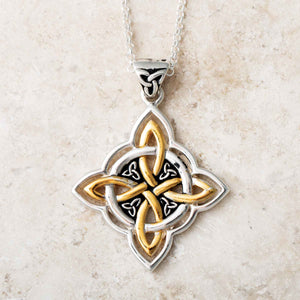 Interlocking Celtic Knot Pendant in Silver and 14K Gold - Creative Irish Gifts