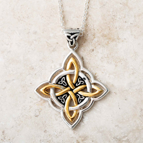 Interlocking Celtic Knot Pendant in Silver and 14K Gold - Creative Irish Gifts