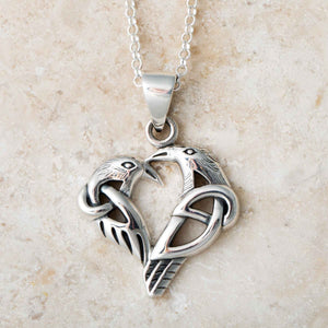 Love of The Mythical Celtic Raven Heart Shaped Silver Jewelry Pendant - Creative Irish Gifts