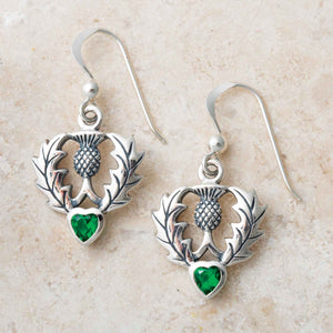 Scottish Thistle Earrings with Gemstone Accent - Creative Irish Gifts