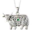 Highland Cow & Scottish Thistle Pendant Necklace with Emerald Gemstone - Creative Irish Gifts