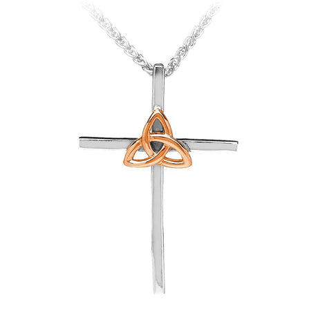 Sterling Silver & Rose Plated Trinity Cross Necklace - Creative Irish Gifts