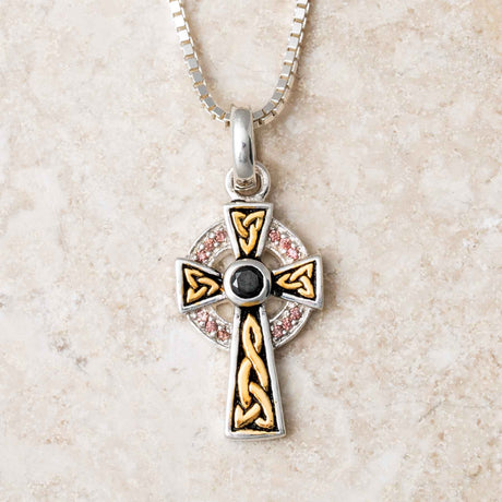 Two Tone Celtic Cross Necklace with Amethyst - Creative Irish Gifts