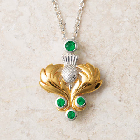 Thistle Necklace with Green Stones - Creative Irish Gifts