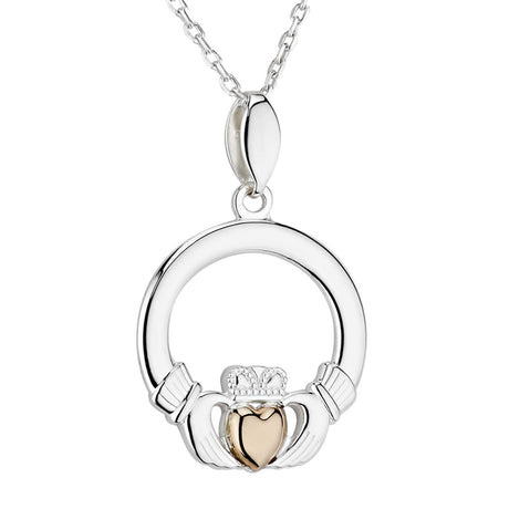 10K Gold Heart and Sterling Silver Claddagh Necklace - Creative Irish Gifts