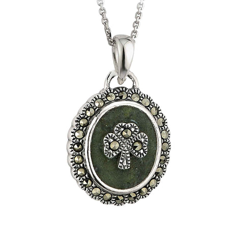 Silver Marble & Marcasite Shamrock Necklace - Creative Irish Gifts