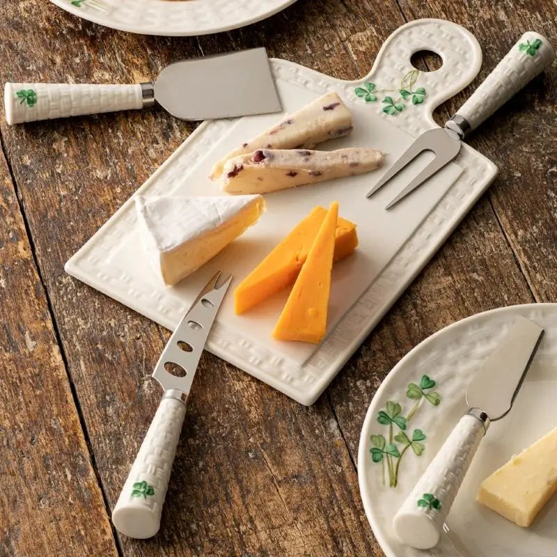 KF602 Belleek Shamrock  Collection Cheese Knives Lifestyle View  Creative Irish Gifts
