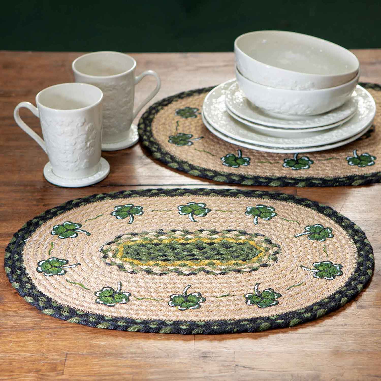 Shamrock Jute Placemat Handpainted Irish Charm