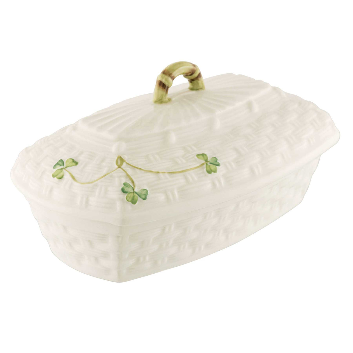 Belleek Classic Shamrock Butter Dish Irish Porcelain Elegance