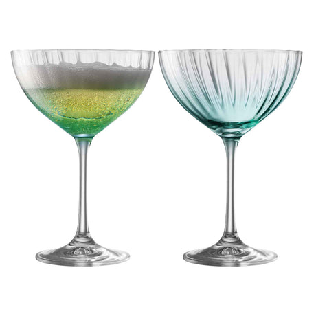 Galway Crystal Erne Cocktail/Champagne Saucer Set of 2 in Aqua - Creative Irish Gifts