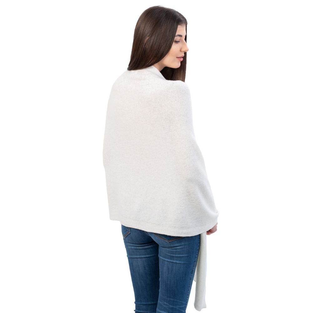 LLS100-900-OS Lambswool Poncho- White Back View Creative Irish Gifts
