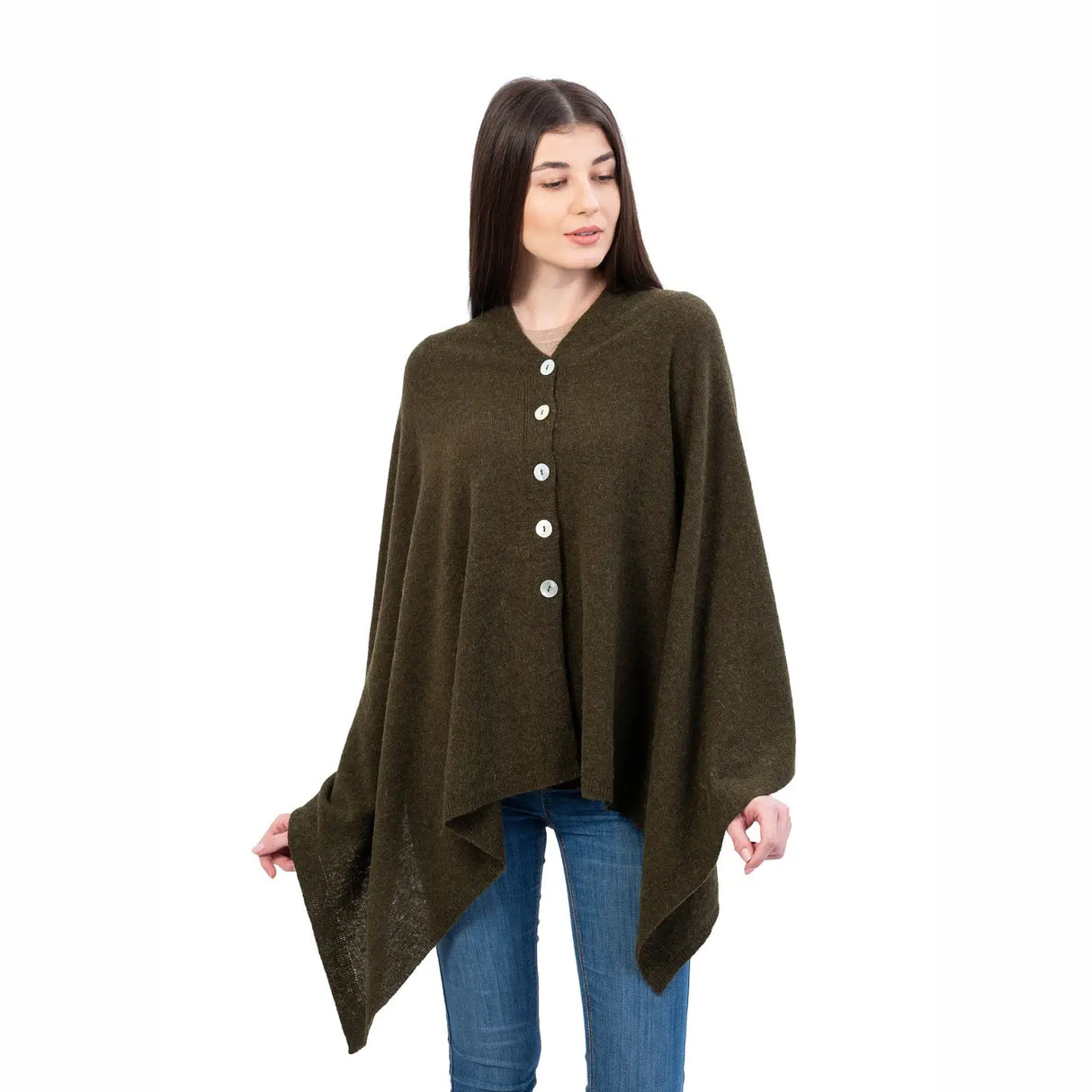 LLS100-902-OS Lambswool Poncho- Olive Green Creative Irish Gifts
