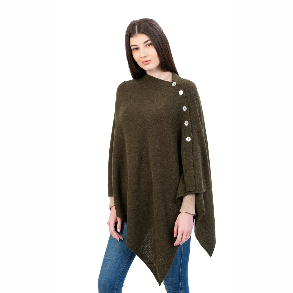 LLS100-902-OS Lambswool Poncho- Olive Green Creative Irish Gifts

