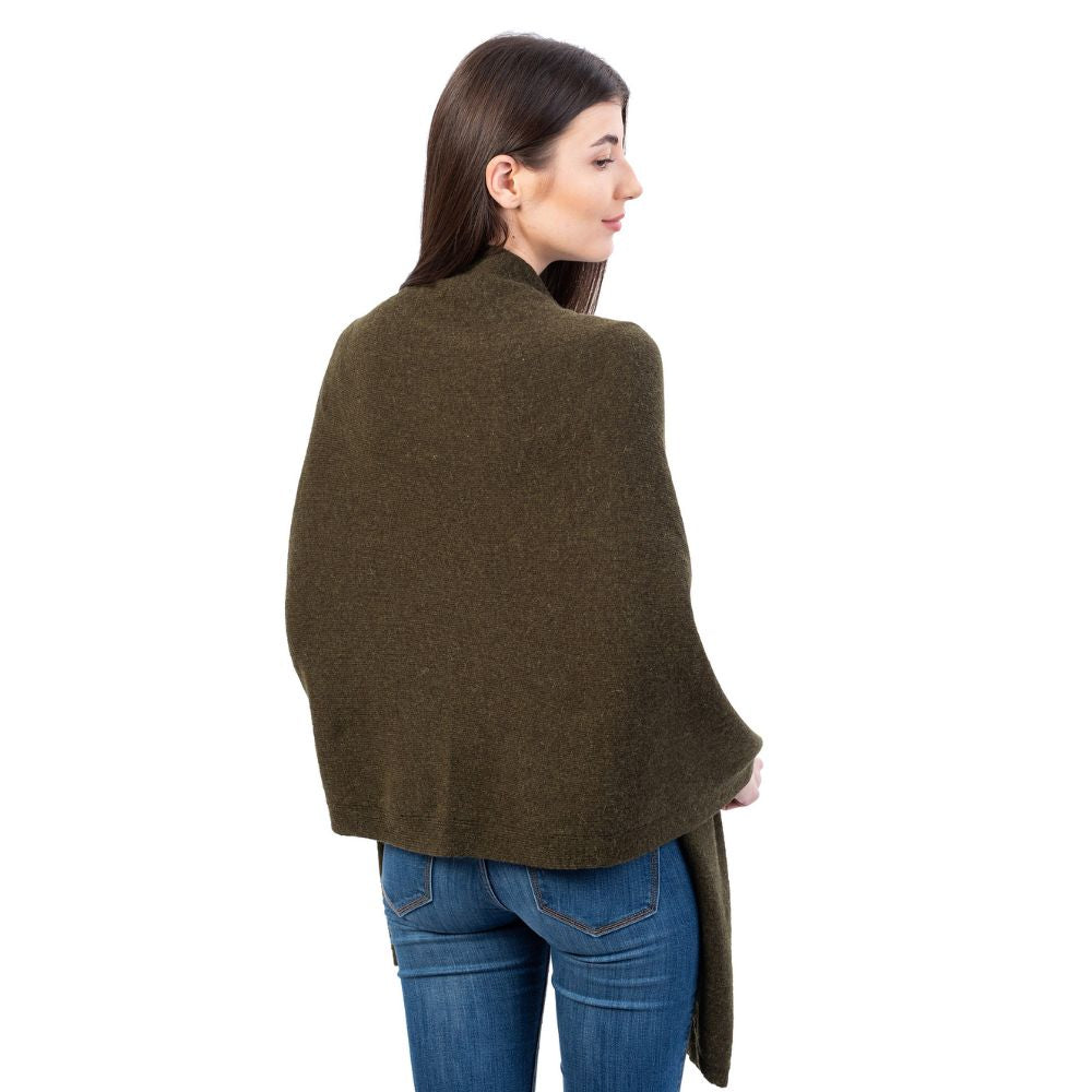 LLS100-902-OS Lambswool Poncho- Green Back View Creative Irish Gifts

