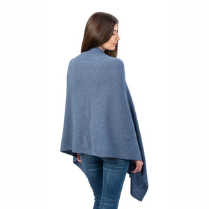 LLS100-904-OS Lambswool Poncho- Denim Blue Back View Creative Irish Gifts
