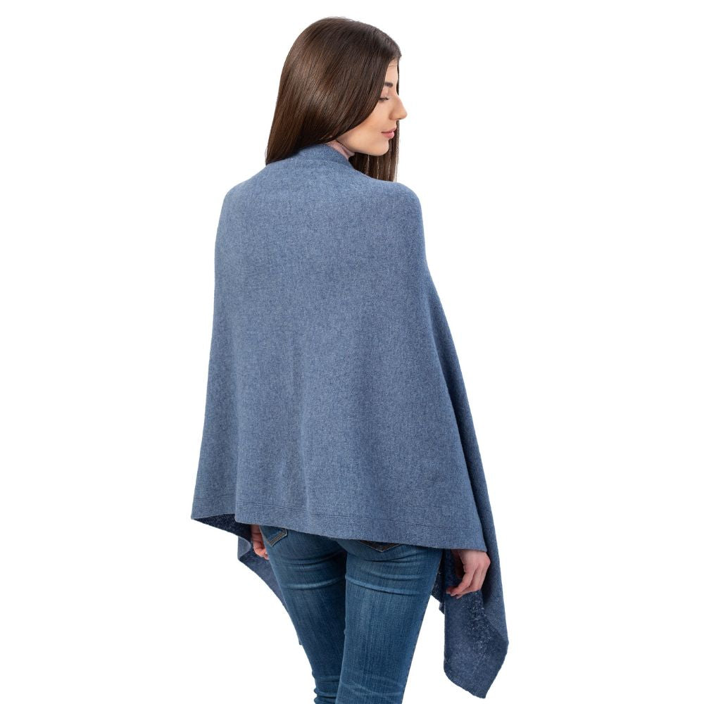 LLS100-904-OS Lambswool Poncho- Blue Back View Creative Irish Gifts
