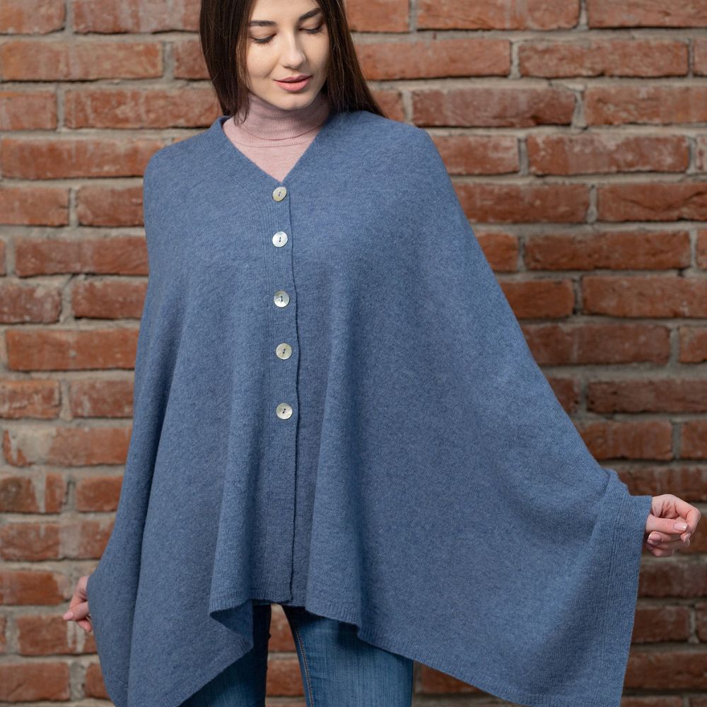 LLS100-904-OS Lambswool Poncho- Blue Lifestyle Creative Irish Gifts

