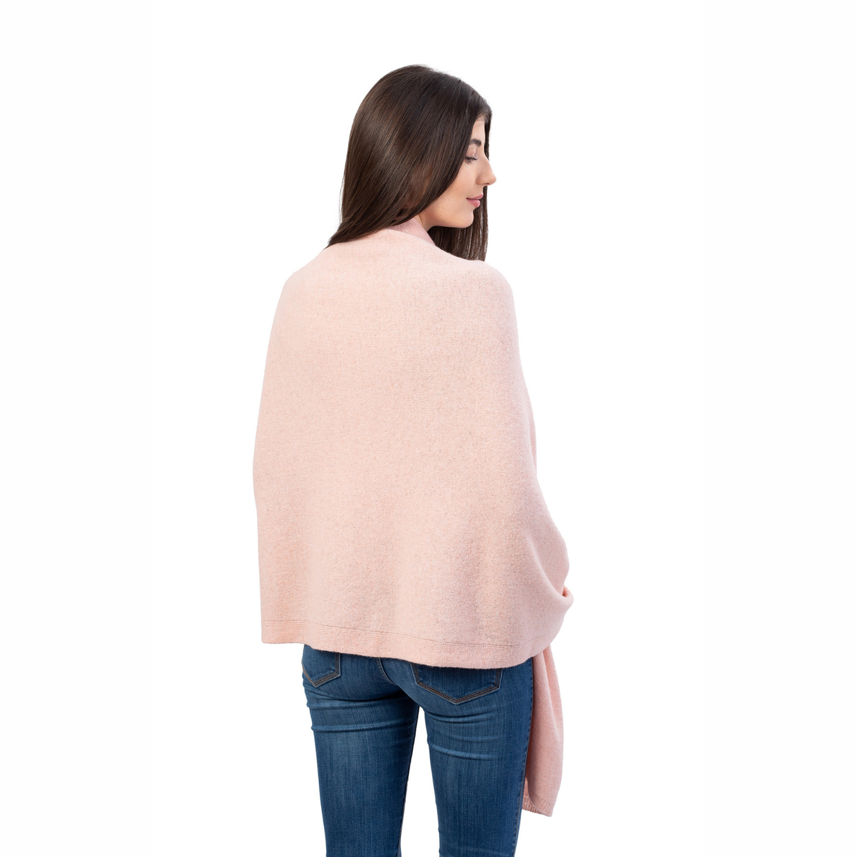 LLS100-908-OS Lambswool Poncho- Pink Back View Creative Irish Gifts
