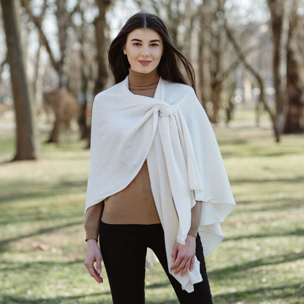 LLS105- Lambswool Draped Shawl- White Lifestyle Creative Irish Gifts