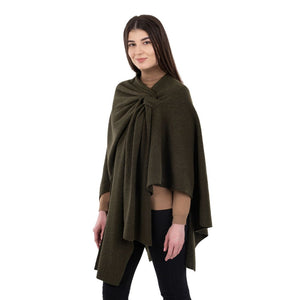 LLS105- Lambswool Draped Shawl- Army Green Side View Studio Creative Irish Gifts