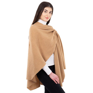 LLS105- Lambswool Draped Shawl- Camel side view Studio Creative Irish Gifts