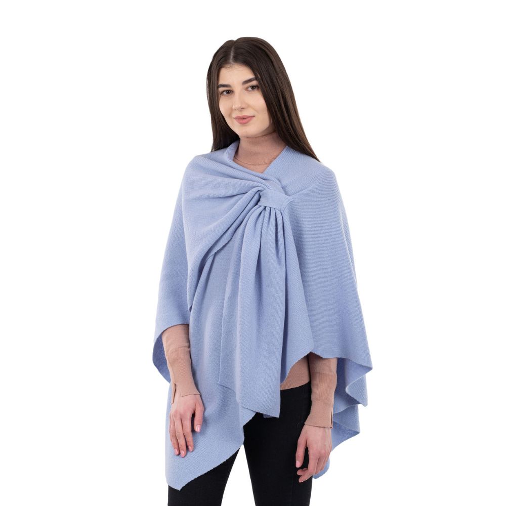 LLS105- Lambswool Draped Shawl- Blue side view Studio Creative Irish Gifts