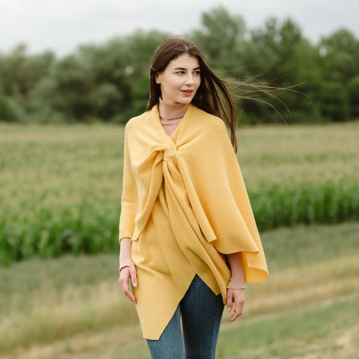 LLS105-911-OS Lambswool Draped Shawl- Yellow Creative Irish Gifts
