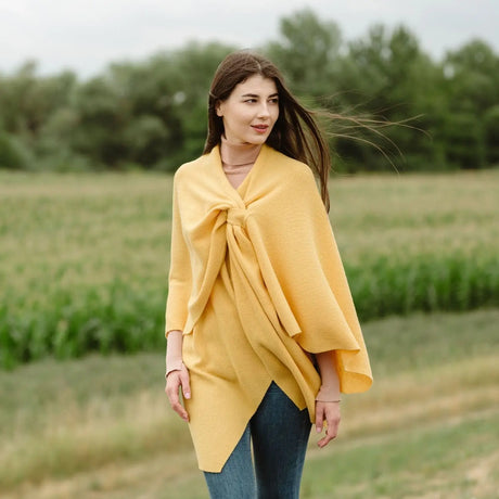 LLS105-911-OS Lambswool Draped Shawl- Yellow Creative Irish Gifts
