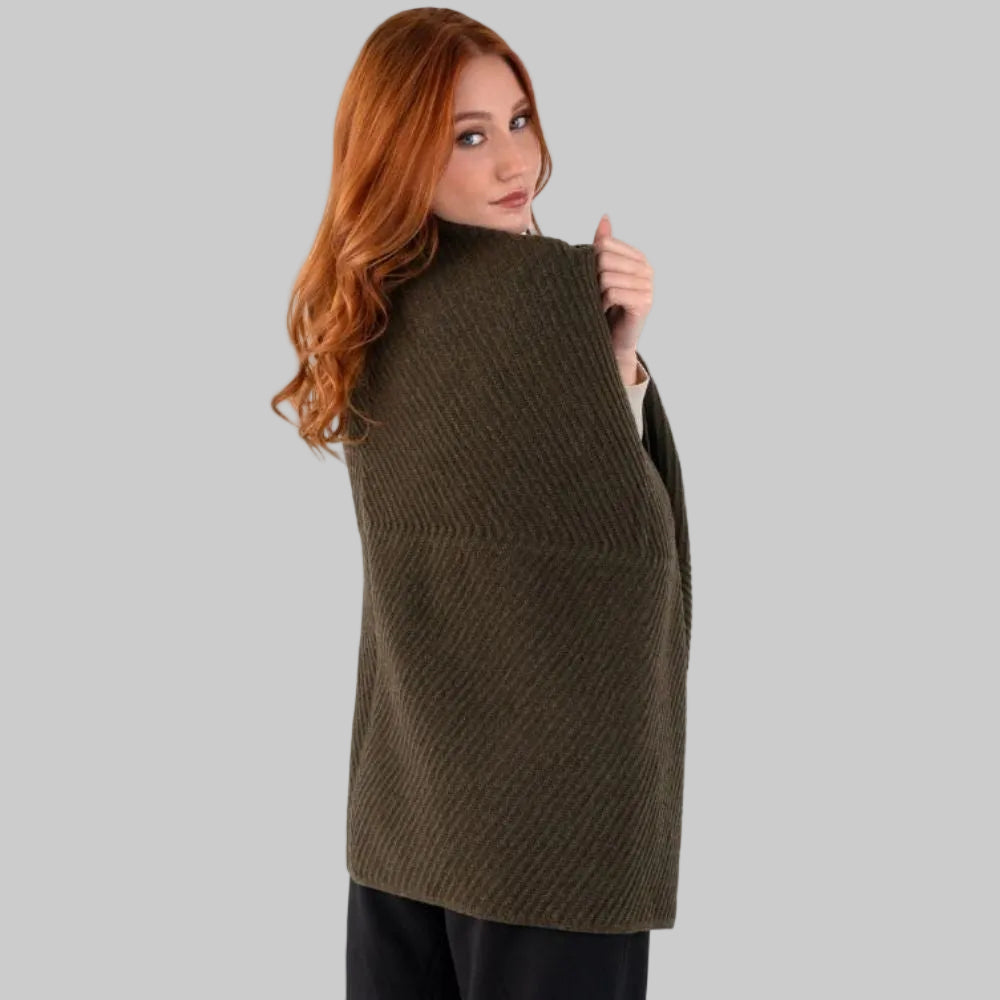 LLS109-901-OS Lambswool Shawl- Army Green Back View Creative Irish Gifts
