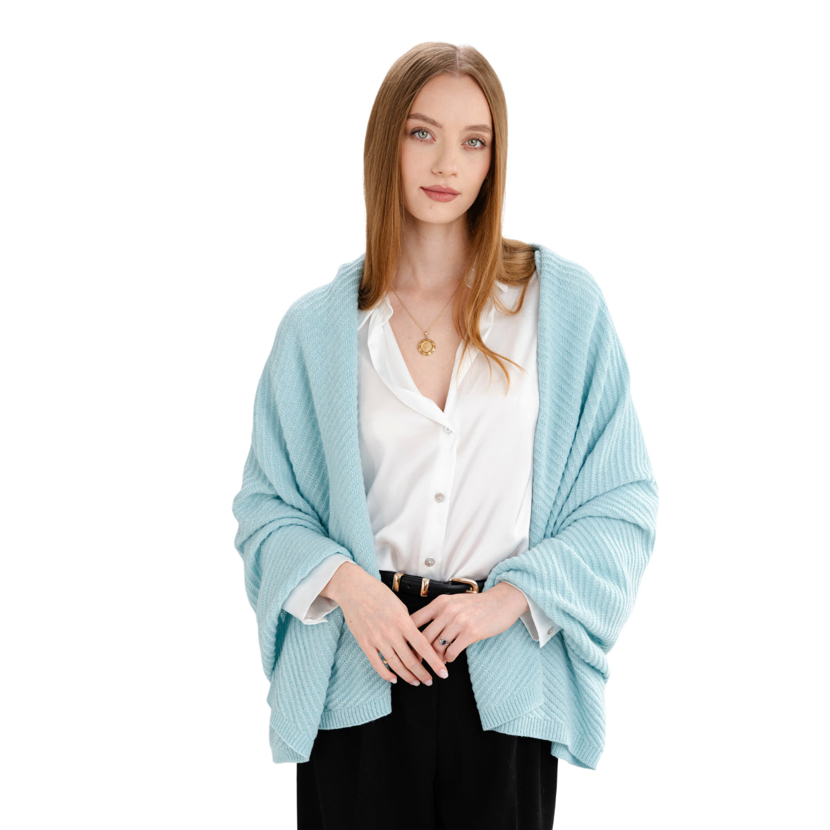 LLS109-910-OS Lambswool Shawl- Aqua Creative Irish Gifts
