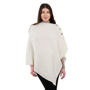 LLS110-900-OS Lambswool Aran Knit Poncho- White Creative Irish Gifts
