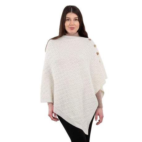 LLS110-900-OS Lambswool Aran Knit Poncho- White Creative Irish Gifts
