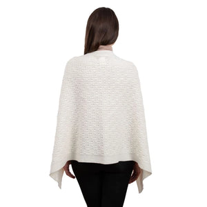 LLS110-900-OS Lambswool Aran Knit Poncho- White Back View Creative Irish Gifts
