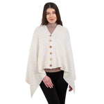 LLS110 Lambswool Aran Knit Poncho- White Creative Irish Gifts
