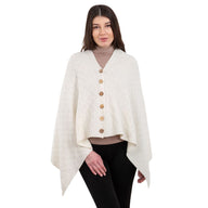 LLS110 Lambswool Aran Knit Poncho- White Creative Irish Gifts

