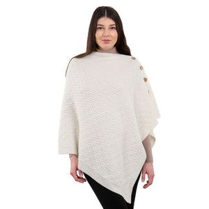 LLS110 Lambswool Aran Knit Poncho- White Studio Creative Irish Gifts
