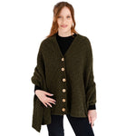 LLS110 Lambswool Aran Knit Poncho- Army Green Creative Irish Gifts
